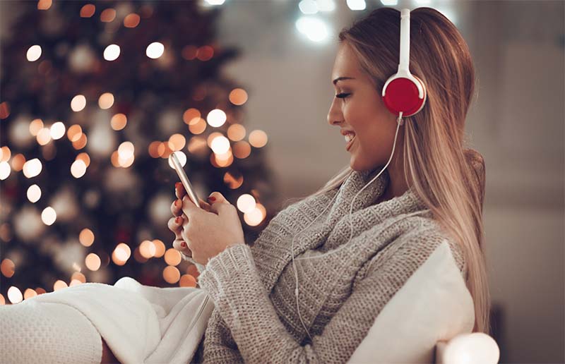 woman relaxing listening to music