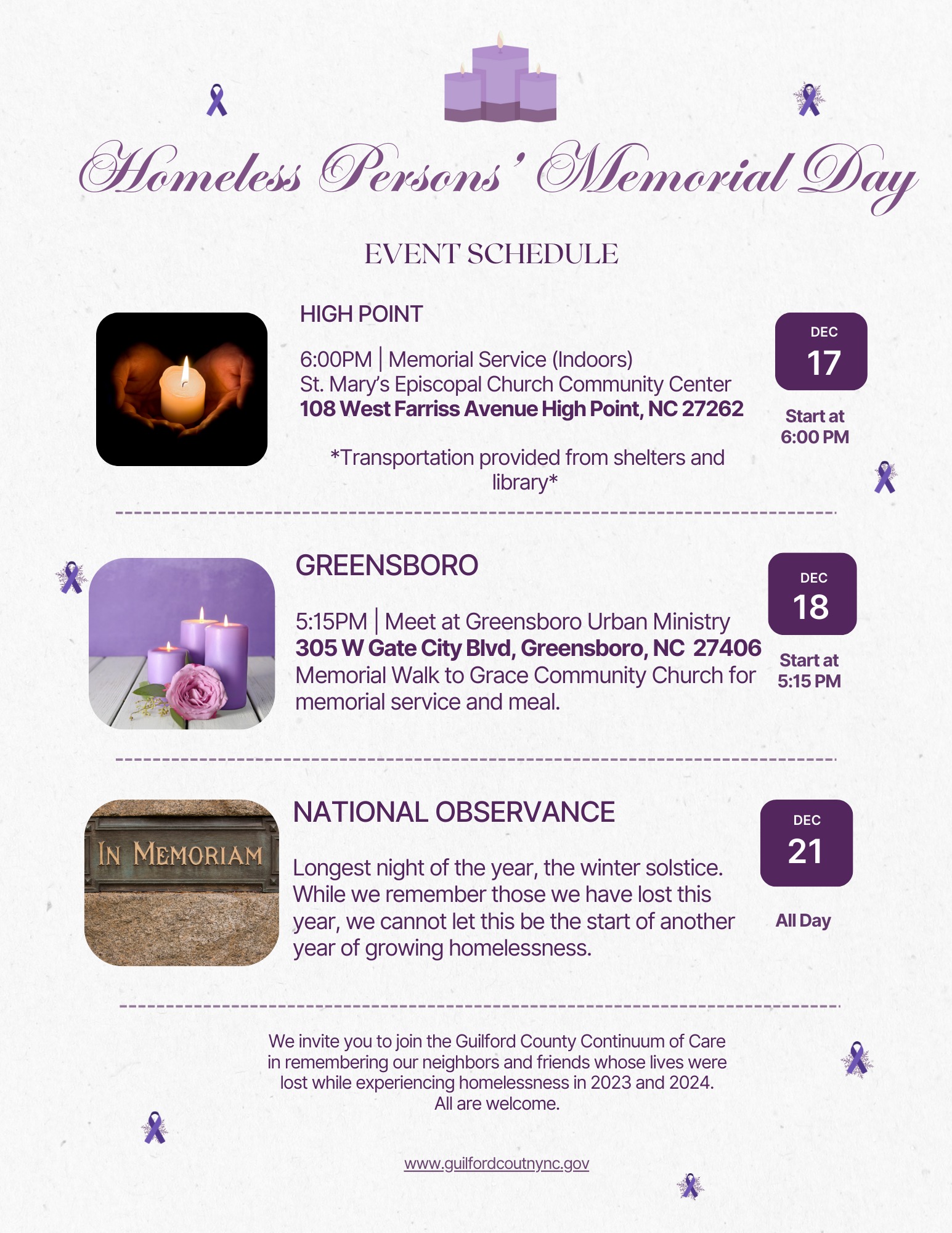 National Homeless Persons’ Memorial Day Event Flyer