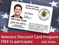 Veteran's Discount Card Program banner featuring sample card