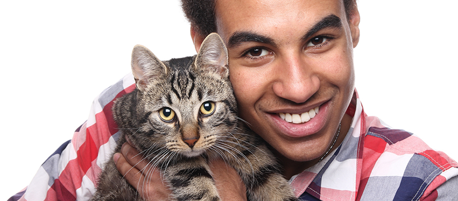 man with cat